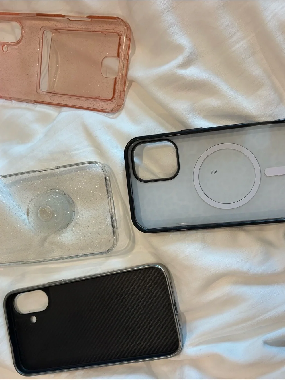 Phone Case Bundle - Pink Gradient, Clear Glitter, Blue Leopard, Rose Gold
